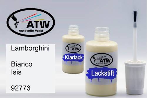 Lamborghini, Bianco Isis, 92773: 20ml Lackstift + 20ml Klarlack - Set, von ATW Autoteile West.